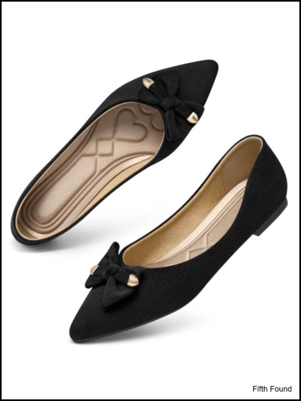 Women's Suede Ballet Flats Pointed Toe Bow Memory Foam Insole Slip-On Work